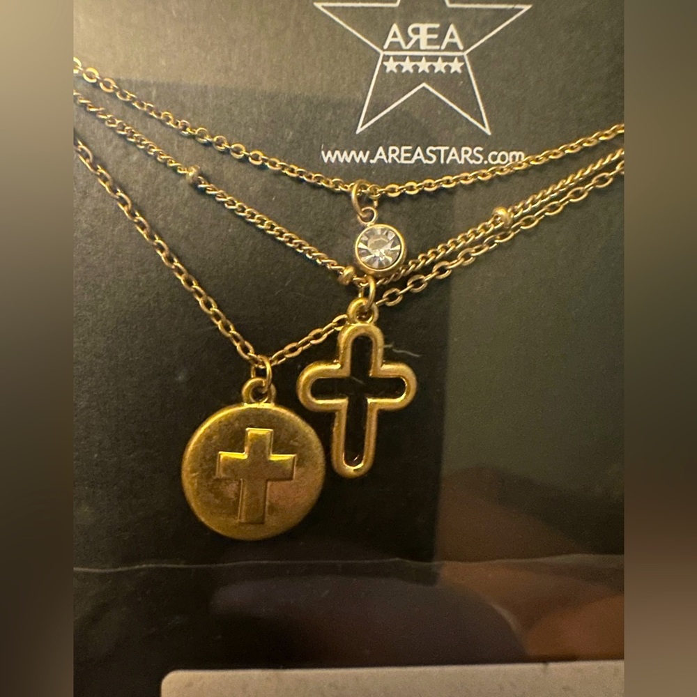 AREA STARS LAYERED CROSS PENDANT NECKLACE IN GOLD TONE‎ 26 inches